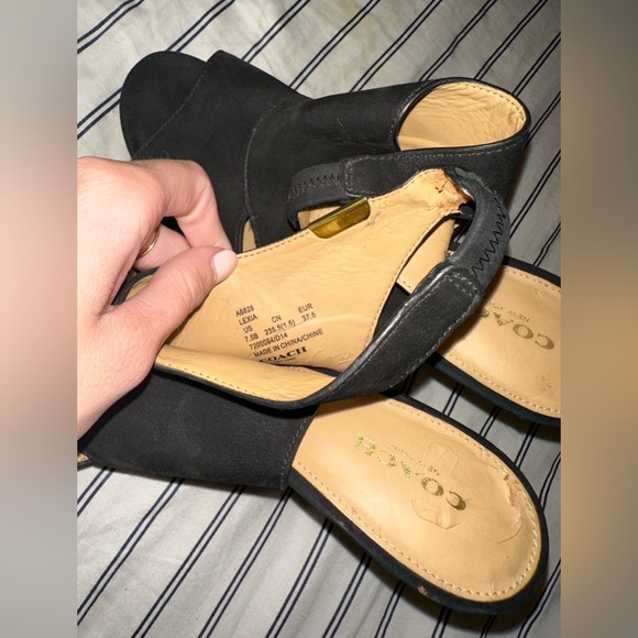 Designer Suede Coach “Lexia” Open Toe Heels - Picture 6 of 7